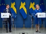 Sweden's Prime Minister Magdalena Andersson, right, and the Moderate Party's leader Ulf Kristersson give a news conference in Stockholm, Sweden, Monday, May 16, 2022. (AP) Sweden's Prime Minister Magdalena Andersson, right, and the Moderate Party's leader Ulf Kristersson give a news conference in Stockholm, Sweden, Monday, May 16, 2022. (AP)