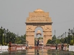 A mirage seen along Rajpath, as the temperature soared in New Delhi on May 24. The red category alert was issued for severe heatwave conditions on May 25 and 26. (Amal KS / HT Photo) A mirage seen along Rajpath, as the temperature soared in New Delhi on May 24. The red category alert was issued for severe heatwave conditions on May 25 and 26. (Amal KS / HT Photo)