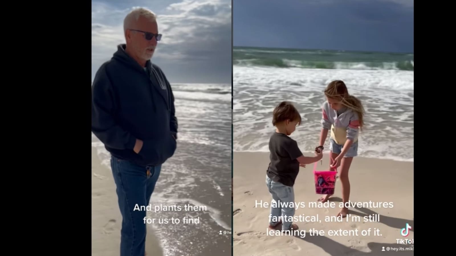 Man takes grandkids to beach to collect seashells. Does something really sweet