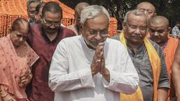 Bihar chief minister Nitish Kumar at Buddha Smriti Park to attend function on Buddha Purnima in Patna, Monday (PTI)