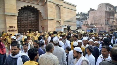 Members of the Muslim community gather at the site during the survey of the Gyanvapi Masjid complex and Shringar Gauri Temple in Varanasi. (File)