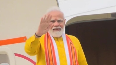 Prime Minister Narendra Modi leaves for Kushinagar ahead of his visit to Nepal's Lumbini. (ANI) Prime Minister Narendra Modi leaves for Kushinagar ahead of his visit to Nepal's Lumbini. (ANI)