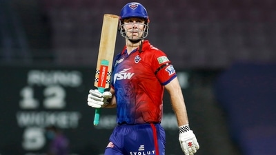 Mitchell Marsh of Delhi Capitals raises his bat to celebrate his half-century (IPL) Mitchell Marsh of Delhi Capitals raises his bat to celebrate his half-century (IPL)