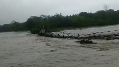 Borolia river in Tamulpur district washes away a bamboo bridge (Twitter/@PBNS_India)