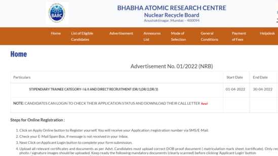 BARC NRB admit card 2022 released at barc.gov.in, how to download and link here