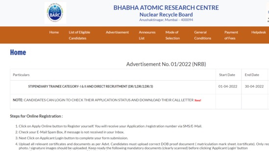 BARC NRB admit card 2022 released at barc.gov.in, how to download and link here