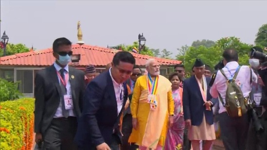 PM Narendra Modi visits Mahamayadevi Temple in Lumbini, Nepal.(ANI)