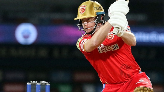 Jonny Bairstow of Punjab Kings plays a shot during the 64th T20 cricket match of the Indian Premier League 2022(PTI)