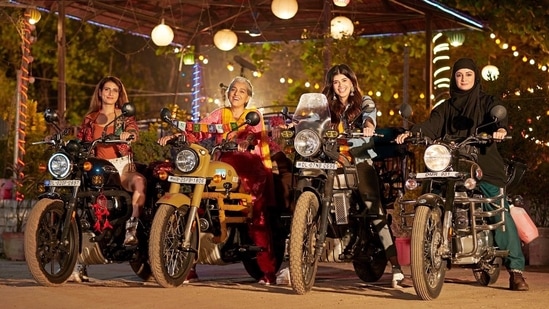 Fatima Sana Shaikh, Ratna Pathak Shah, Sanjana Sanghi and Dia Mirza in a still from Dhak Dhak.&nbsp;