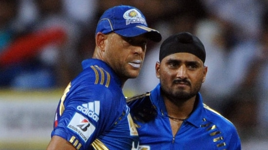 Andre Symonds and Harbhajan Singh during their playing days with Mumbai Indians&nbsp;