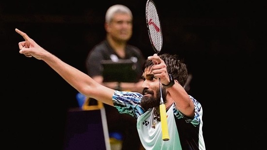 Srikanth Kidambi after winning a point against Indonesia's Jonatan Christie.(AP)