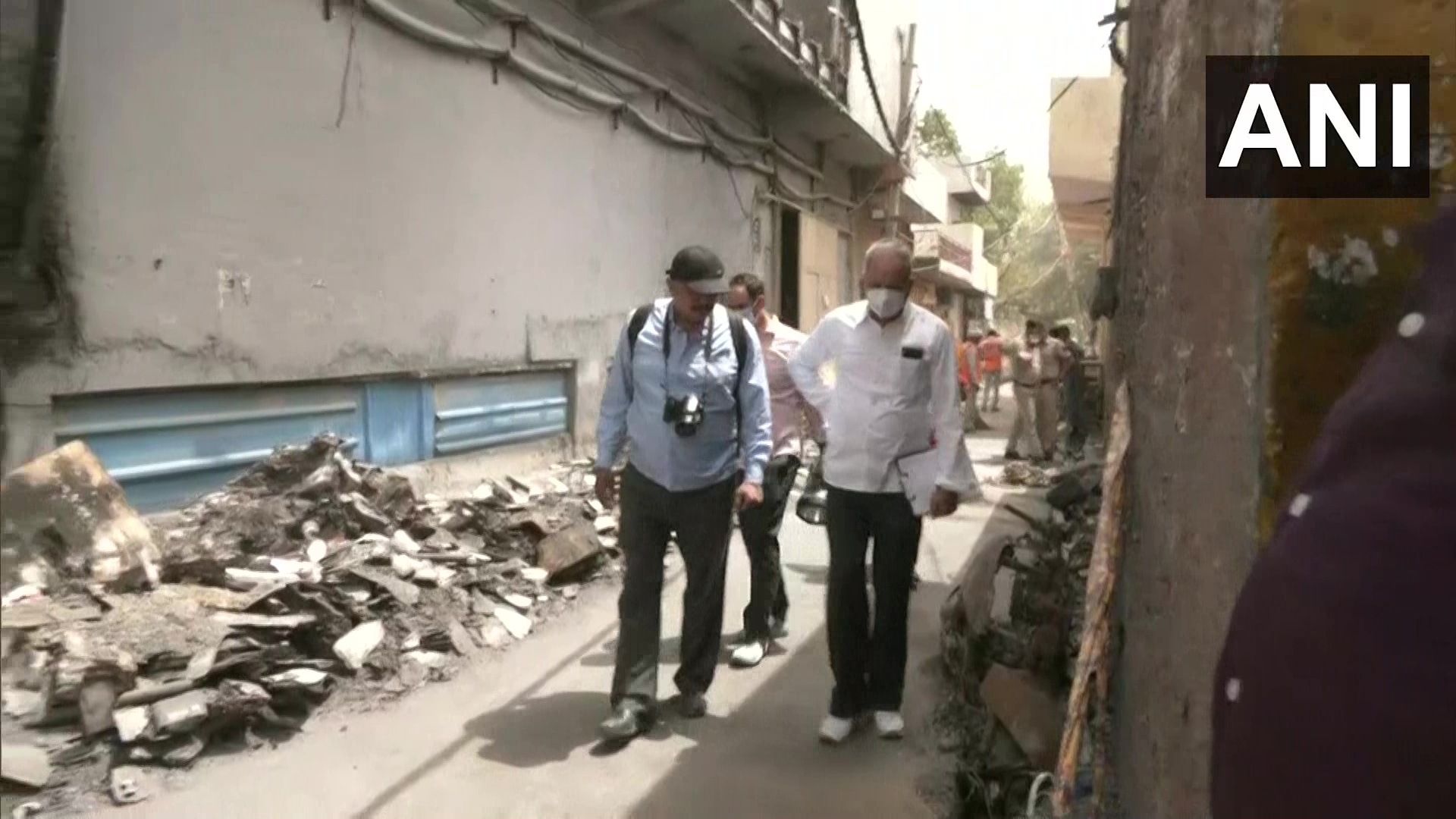 NHRC team at Mundka fire tragedy spot in Delhi on Monday. (ANI) NHRC team at Mundka fire tragedy spot in Delhi on Monday. (ANI)