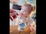 The little girl reacts adorably as her father takes some of her ice-cream in this Instagram video. (Instagram/@austingeter) The little girl reacts adorably as her father takes some of her ice-cream in this Instagram video. (Instagram/@austingeter)
