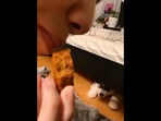 The image, taken from  the Instagram video, shows the human pretending to eat their dog's treat.(Instagram/@harukithemalamute)