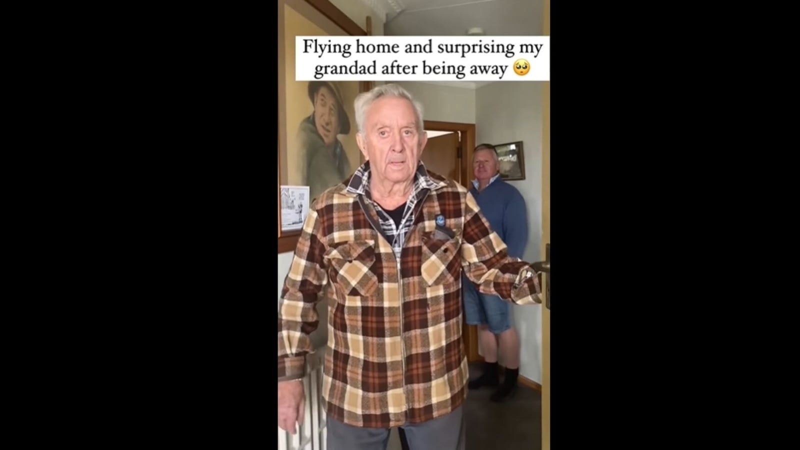 Woman surprises her grandpa and his reaction is just heartmelting to