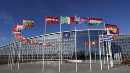 Flags flutter in the wind outside Nato headquarters in Brussels, Belgium. (AP)