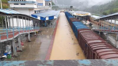 The scene at New Halflong train station in Assam’s Dima Hasao district on Tuesday. The railway tracks, which have been damaged by landslides, continued to remain submerged. (PHOTO: NFR.)