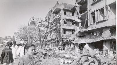 A destroyed building in Worli following the serial blasts in Mumbai in 1993. A destroyed building in Worli following the serial blasts in Mumbai in 1993.