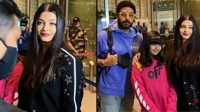 Aishwarya Rai, Abhishek Bachchan and Aaradhya at the Mumbai airport. (Varinder Chawla) Aishwarya Rai, Abhishek Bachchan and Aaradhya at the Mumbai airport. (Varinder Chawla)