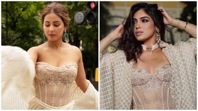 Hina Khan's ivory corset and draped skirt for UK Asian Film Festival 2022 costs ₹1 lakh, Bhumi Pednekar wore it too (Instagram) Hina Khan's ivory corset and draped skirt for UK Asian Film Festival 2022 costs ₹1 lakh, Bhumi Pednekar wore it too (Instagram)