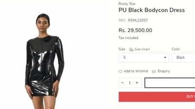 If you wish to include the ensemble in your wardrobe, we have all the details to help you out. It is available on the Rocky Star World website and is called the PU Black Bodycon Dress. The outfit will cost you <span class='webrupee'>₹</span>29,500. (rockystarworld.com) If you wish to include the ensemble in your wardrobe, we have all the details to help you out. It is available on the Rocky Star World website and is called the PU Black Bodycon Dress. The outfit will cost you <span class='webrupee'>₹</span>29,500. (rockystarworld.com)