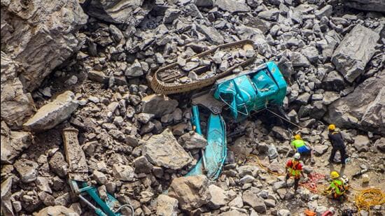 Rescue operations continued for the third day on Tuesday to bring out two men who are still trapped under debris at a stone quarry in Tamil Nadu’s Tirunelveli district (PTI)