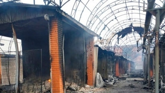 A market shelled by Russia in Chenihiv, on March 30. (AP Photo/Vladislav Savenok)