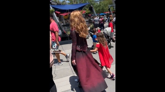 The image showcasing a woman dressed as the Scarlet Witch is taken from a viral video shared on Twitter.(Screengrab (TikTok))