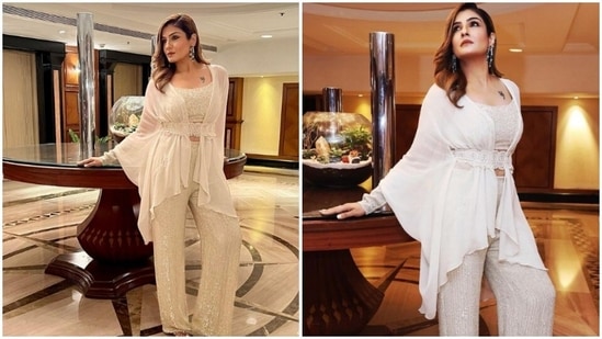Raveena Tandon’s fashion diaries are a treat for sore eyes. Raveena keeps slaying fashion goals like a diva. A day back, the actor shared a slew of pictures from one of her recent fashion photoshoots on her Instagram profile and made her fans swoon. For the pictures, Raveena chose to opt for an all-white ensemble.(Instagram/@officialraveenatandon)