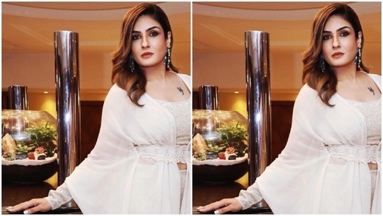 Raveena played muse to fashion designer house Couture by Niharika and picked an outfit blending sass and class.(Instagram/@officialraveenatandon)