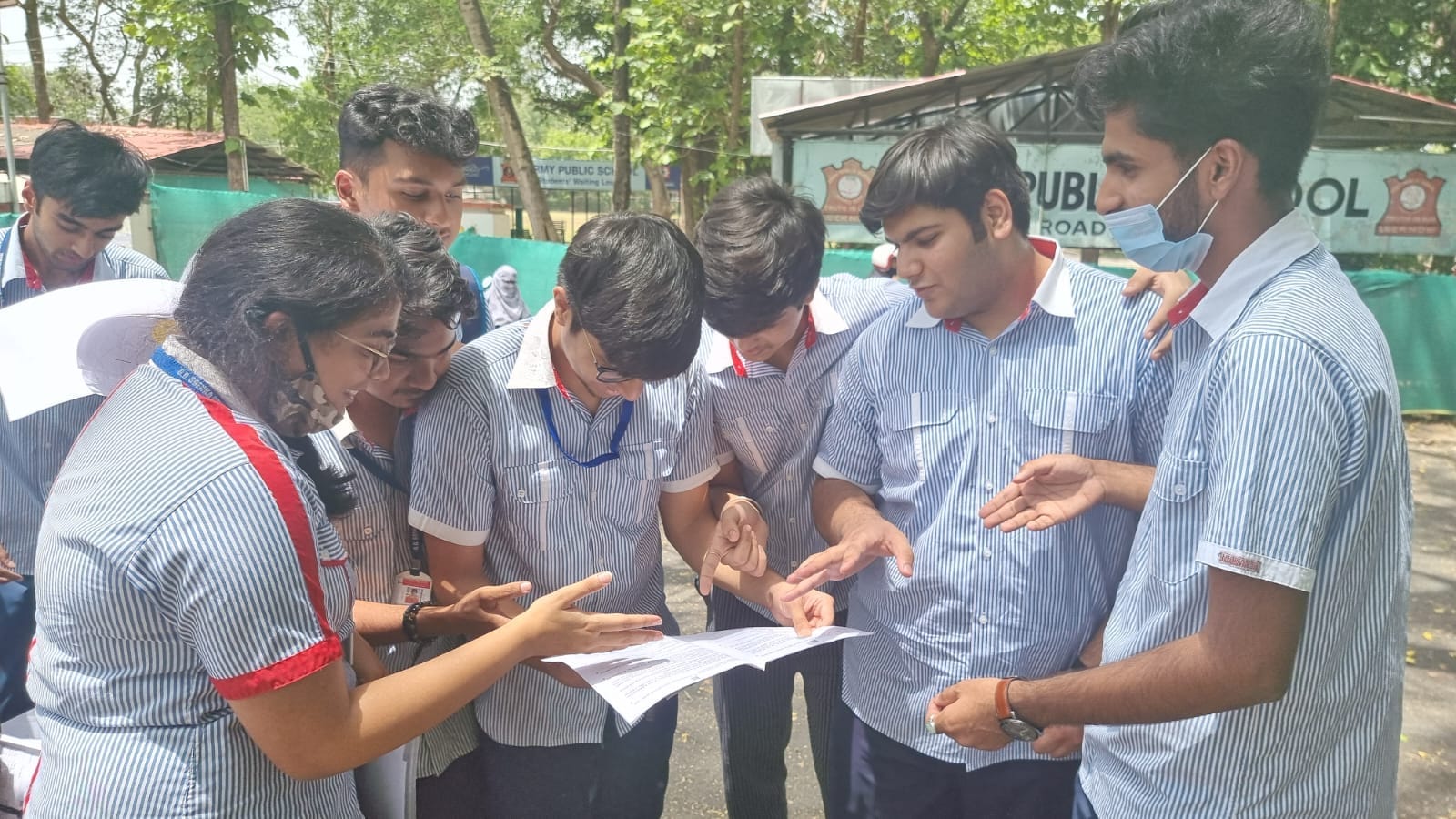 Students of GD Goenka Public School Lucknow discussing their Business Studies paper on Tuesday. (Handout image) Students of GD Goenka Public School Lucknow discussing their Business Studies paper on Tuesday. (Handout image)