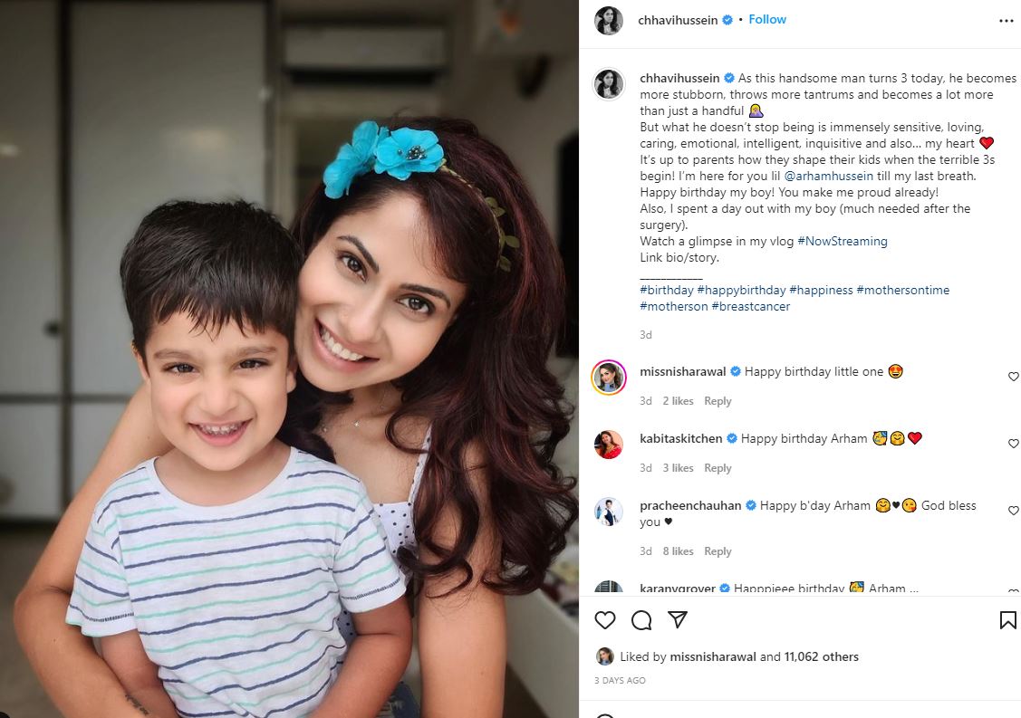 A glimpse of Chhavi's post for her son.