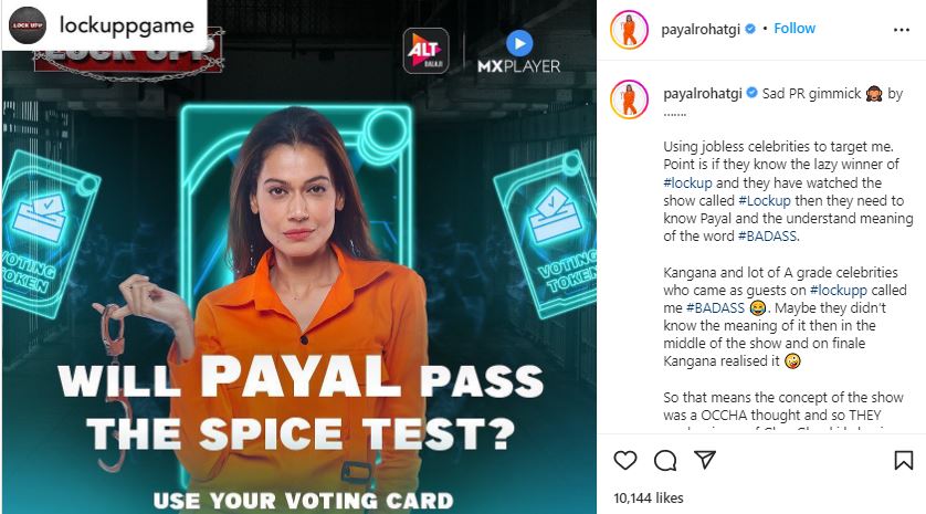 Payal reshared an old post by Lock Upp Game.