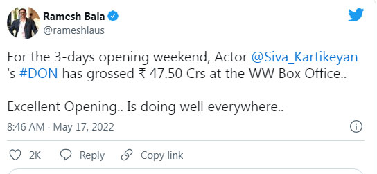 Ramesh Bala shared the box office numbers of Don on Twitter.&nbsp;