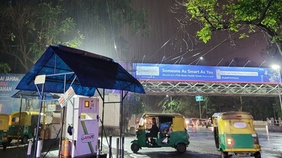 The rains in Bengaluru have even sparked serious concerns for the safety of citizens, with potholes becoming a death trap for most bikers. (Source: Sasi_kalva/Twitter) The rains in Bengaluru have even sparked serious concerns for the safety of citizens, with potholes becoming a death trap for most bikers. (Source: Sasi_kalva/Twitter)
