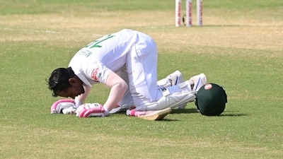 Mushfiqur Rahim celebrates after scoring a century on Day 4 of the first Test against Sri Lanka. (AFP)