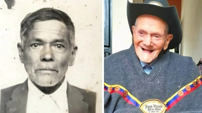 Split image showing Juan Vicente Pérez from Venezuela - the oldest living man. (Guinness World Records) Split image showing Juan Vicente Pérez from Venezuela - the oldest living man. (Guinness World Records)