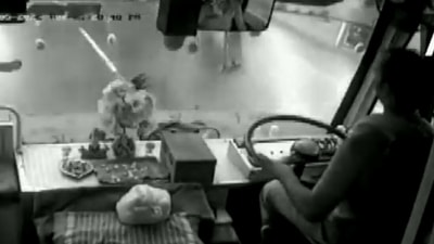 A video shared by news agency ANI shows the bus being driven at full speed, with the radio blasting in the background. (ANI videograb)
