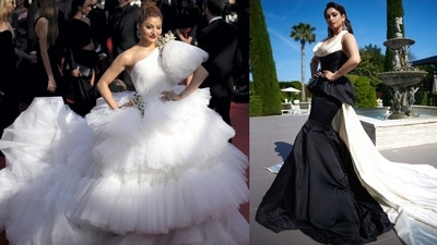 Urvashi Rautela and Tamannaah Bhatia in Cannes on Tuesday. Urvashi Rautela and Tamannaah Bhatia in Cannes on Tuesday. 