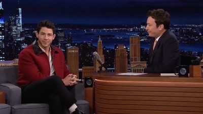 Nick Jonas with Jimmy Fallon on his show.