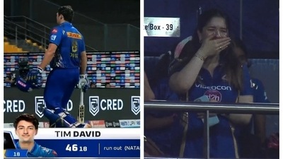 Sara Tendulkar's reaction to Tim David's run out Sara Tendulkar's reaction to Tim David's run out