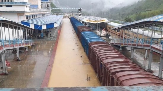 The submerged railway tracks at New Halflong train station in Assam’s Dima Hasao district on Tuesday. (HT Photo)(HT_PRINT) The submerged railway tracks at New Halflong train station in Assam’s Dima Hasao district on Tuesday. (HT Photo)(HT_PRINT)