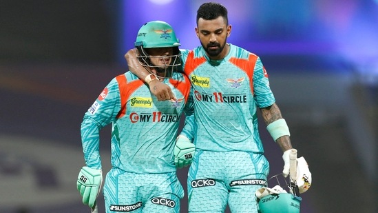 KL Rahul, captain of Lucknow Super Giants with teammate Quinton De Kock (IPL)