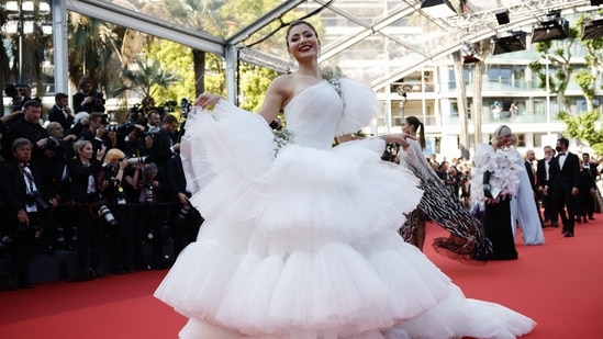 Urvashi Rautela at the 75th Cannes Film Festival for the opening ceremony and screening of the film Coupez (Final Cut). (Reuters)(REUTERS)