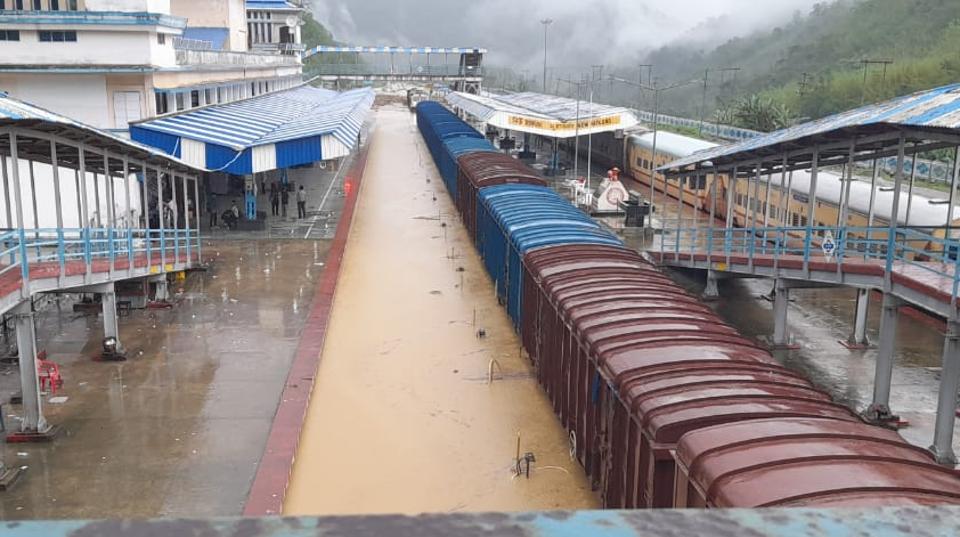 The submerged railway tracks at New Halflong train station in Assam’s Dima Hasao district on Tuesday. (HT Photo) (HT_PRINT) The submerged railway tracks at New Halflong train station in Assam’s Dima Hasao district on Tuesday. (HT Photo) (HT_PRINT)
