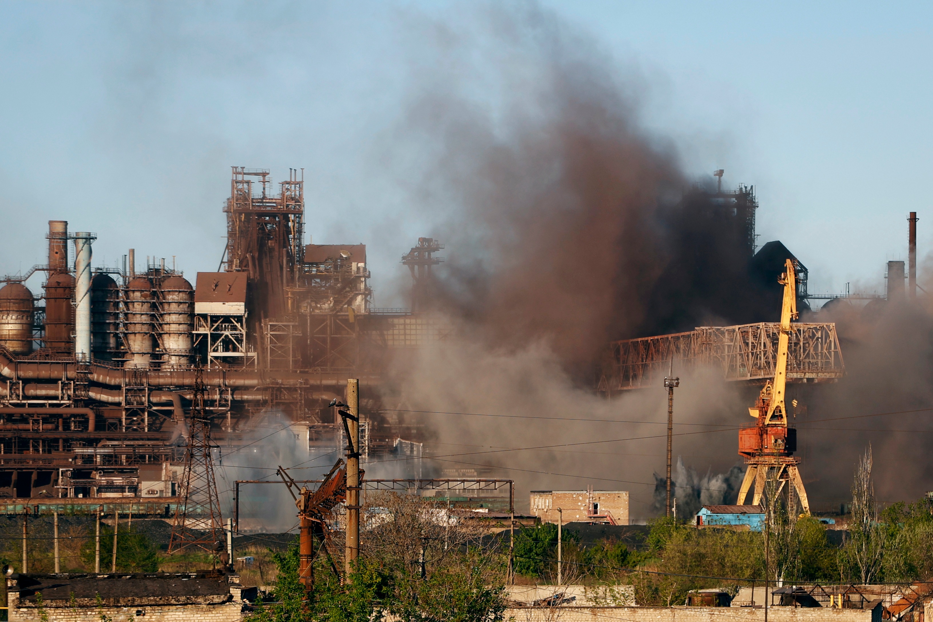 FILE - Smoke rises from the Metallurgical Combine Azovstal in Mariupol during shelling, in Mariupol. (AP)