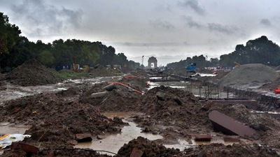 CPWD, which is executing the project, said that the construction work at the site resumed in February after the Republic Day for which special arrangements were made. (Ajay Aggarwal / HT Photo) CPWD, which is executing the project, said that the construction work at the site resumed in February after the Republic Day for which special arrangements were made. (Ajay Aggarwal / HT Photo)