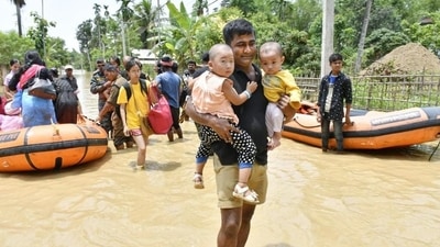 In Assam, 48,304 people displaced due to floods are taking shelter in 135 relief camps. (PTI) In Assam, 48,304 people displaced due to floods are taking shelter in 135 relief camps. (PTI)