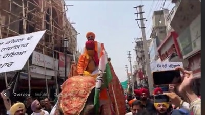 Congress leader Navjot Singh Sidhu rides an elephant in order to protest over inflation in Patiala Congress leader Navjot Singh Sidhu rides an elephant in order to protest over inflation in Patiala