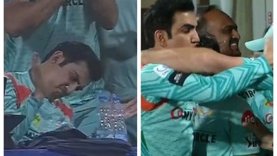 Gautam Gambhir's celebration after LSG's win against KKR Gautam Gambhir's celebration after LSG's win against KKR